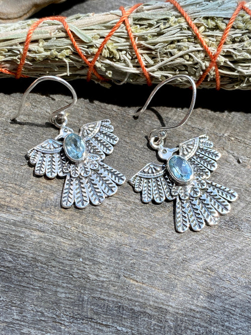 Eagle Blue Topaz 925 Silver Handmade Earrings - Crystal Healing Meditation