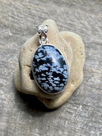 Snowflake Obsidian 925 Silver Handmade Pendant - Crystal Healing Meditation