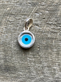 Turquoise and Shell Evil Eye 925 Silver Handmade Pendant - Crystal Healing Meditation