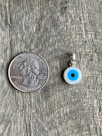 Turquoise and Shell Evil Eye 925 Silver Handmade Pendant - Crystal Healing Meditation