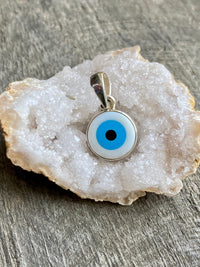 Turquoise and Shell Evil Eye 925 Silver Handmade Pendant - Crystal Healing Meditation