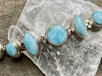 Gorgeous Larimar 925 Silver Hinged Bracelet - Crystal Healing Meditation