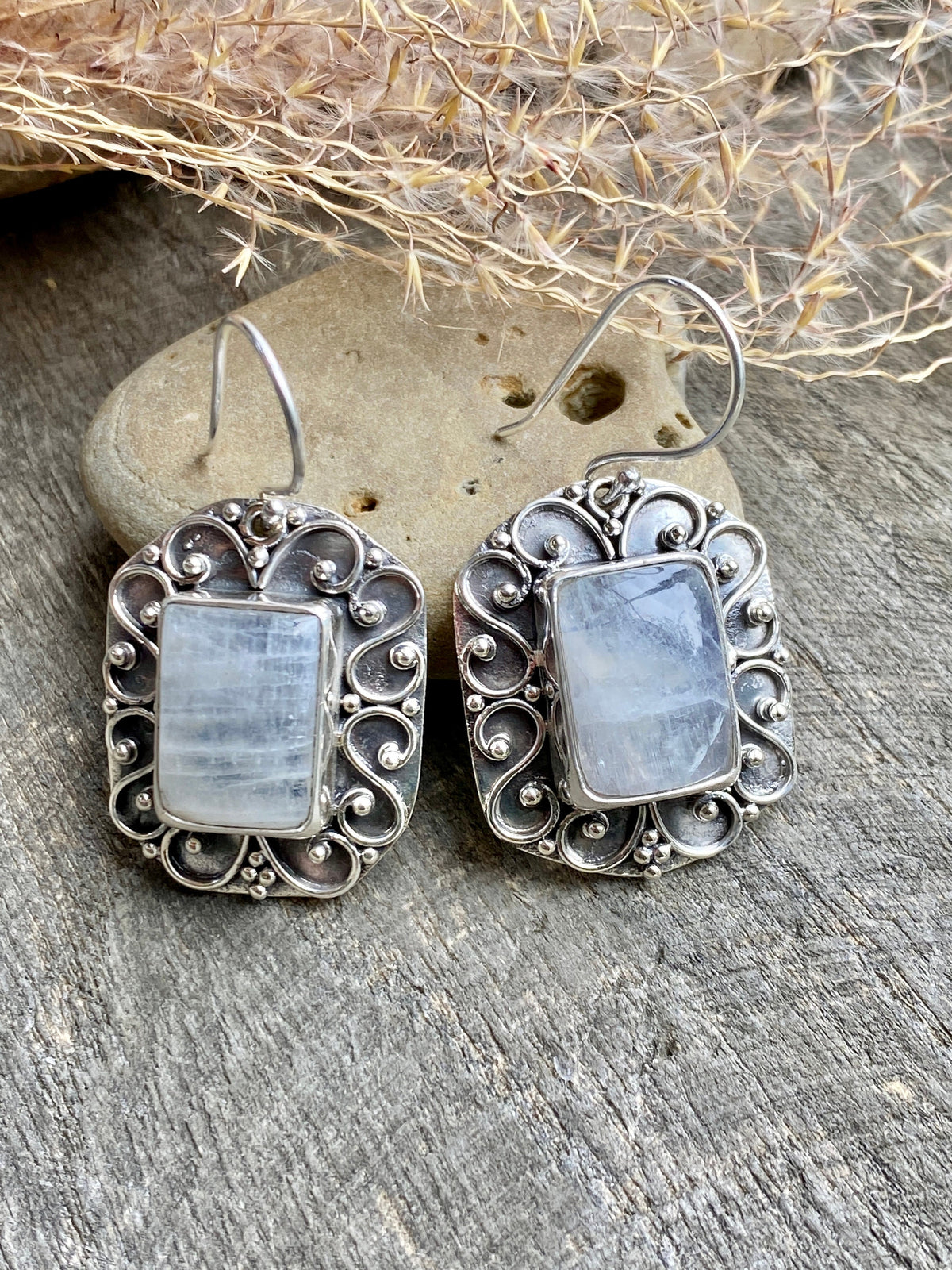 Moonstone 925 Silver Handmade Earrings - Crystal Healing Meditation