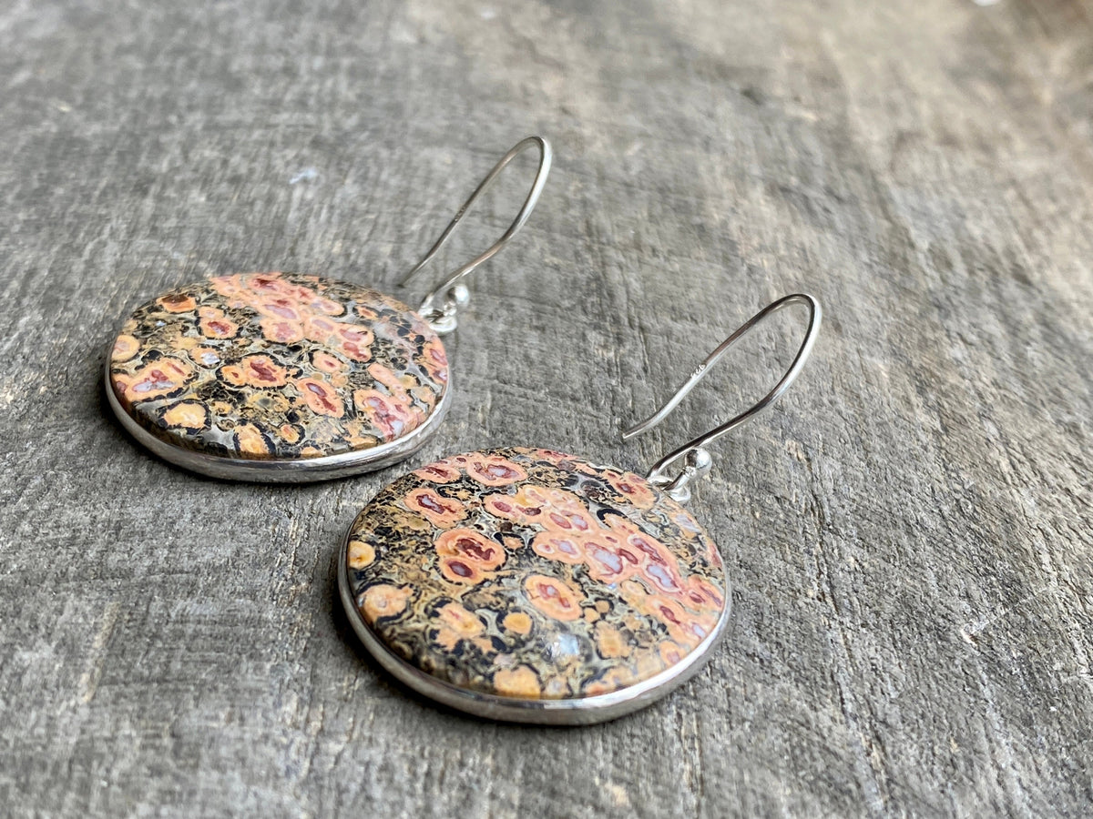 Leopard Skin Jasper 925 Silver Earrings Handmade Sterling Silver Jewelry - Crystal Healing, Meditation