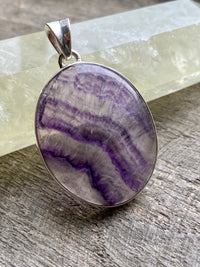 Fluorite Oval 925 Silver Handmade Pendant - Crystal Healing Meditation