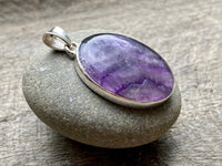 Fluorite Oval 925 Silver Handmade Pendant - Crystal Healing Meditation