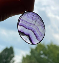 Fluorite Oval 925 Silver Handmade Pendant - Crystal Healing Meditation