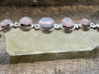Romantic Rose Quartz Oval Hinged 925 Silver Bracelet - Crystal Healing Meditation