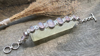 Romantic Rose Quartz Oval Hinged 925 Silver Bracelet - Crystal Healing Meditation