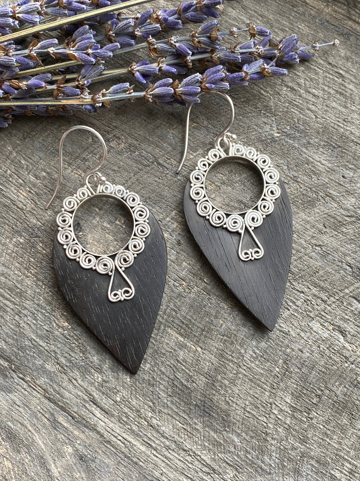 Beautiful Sonokeling Wood Handmade 925 Silver Earrings