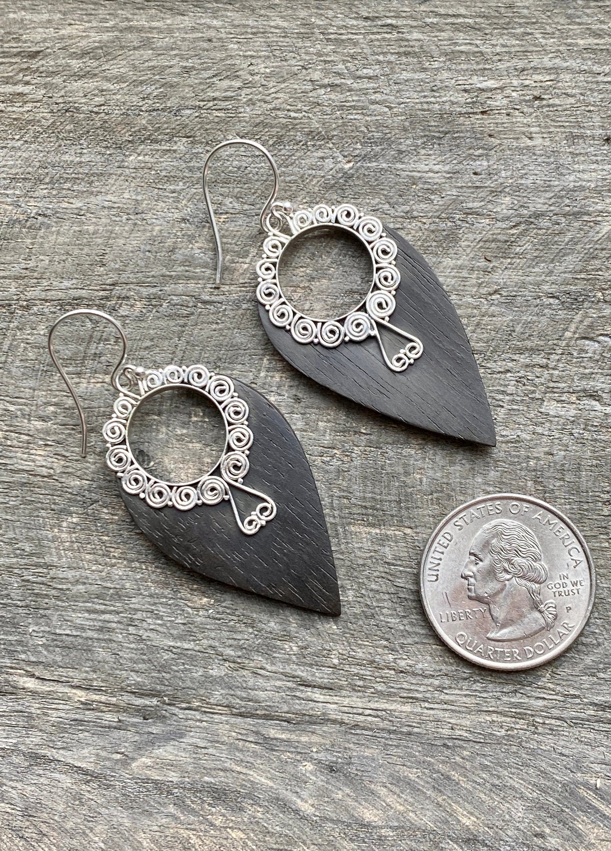 Beautiful Sonokeling Wood Handmade 925 Silver Earrings