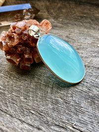 Blue Chalcedony 925 Silver Handmade Pendant - Crystal Healing Meditation