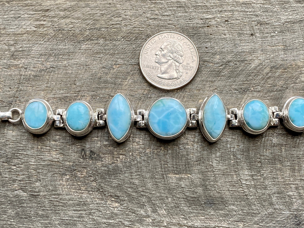 Gorgeous Larimar 925 Silver Hinged Bracelet - Crystal Healing Meditation