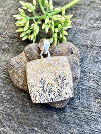 Square Psilomelane Dendrite 925 Silver Pendant Handmade Jewelry - Crystal Healing, Meditation