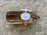 Moonstone and Sun 925 Silver Ring Size 7.5 - Crystal Healing Meditation
