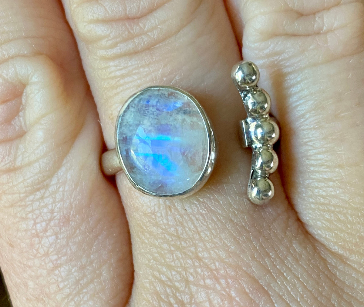 Moonstone and Sun 925 Silver Ring Size 7.5 - Crystal Healing Meditation