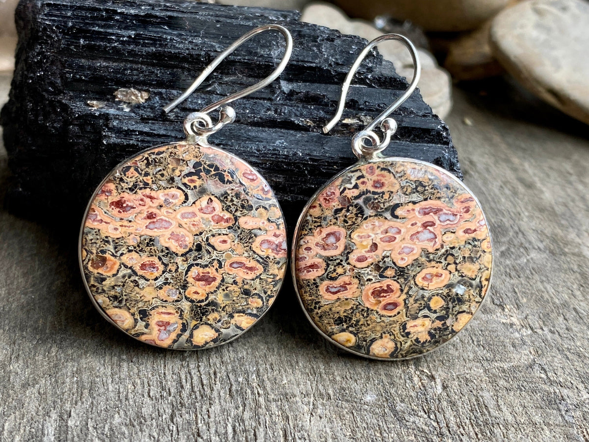 Leopard Skin Jasper 925 Silver Earrings Handmade Sterling Silver Jewelry - Crystal Healing, Meditation