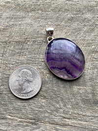 Fluorite Oval 925 Silver Handmade Pendant - Crystal Healing Meditation