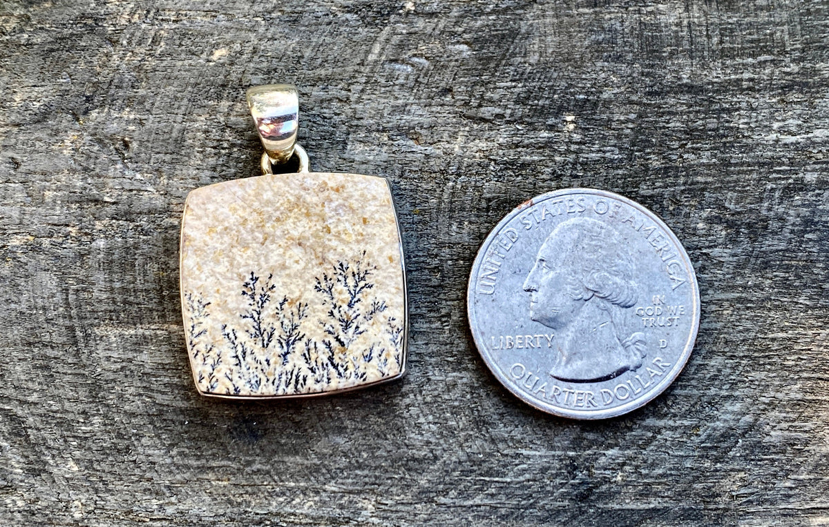 Square Psilomelane Dendrite 925 Silver Pendant Handmade Jewelry - Crystal Healing, Meditation