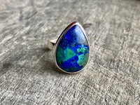Azurite in Malachite  Ring Size 7-  Handmade Sterling Silver Jewelry - Crystal Healing, Meditation
