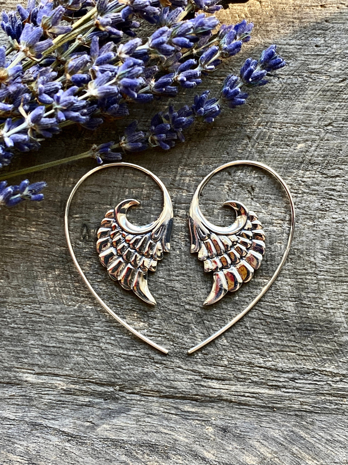 Angel Wings 925 Silver Handmade Slider Loop Earrings - Healing Meditation