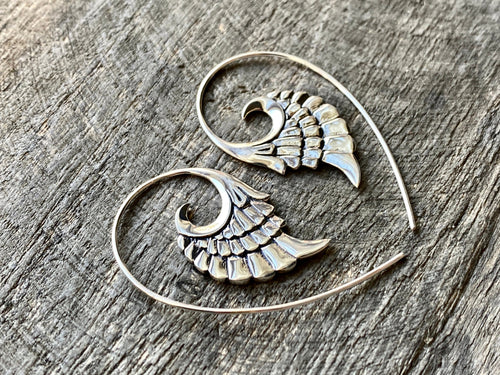 Angel Wings 925 Silver Handmade Slider Loop Earrings - Healing Meditation
