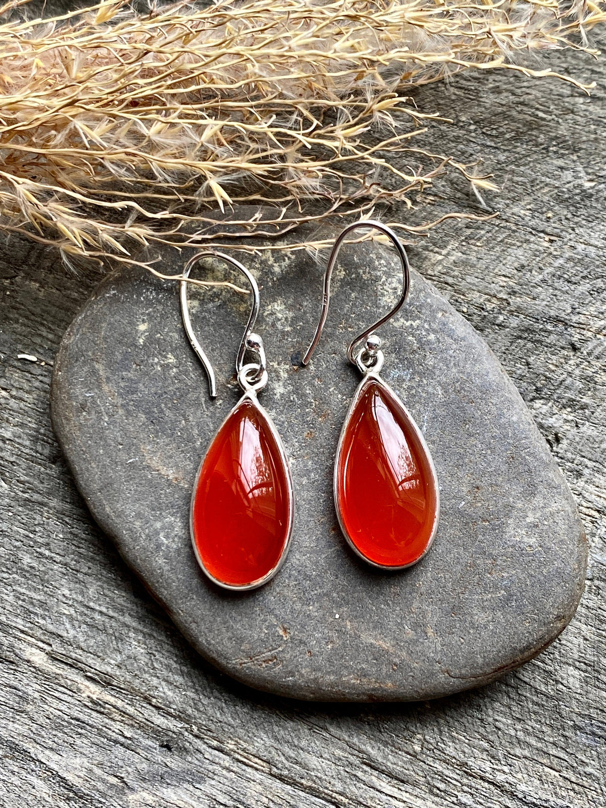 Carnelian Teardrop 925 Silver Handmade Earrings Jewelry - Crystal Healing, Meditation