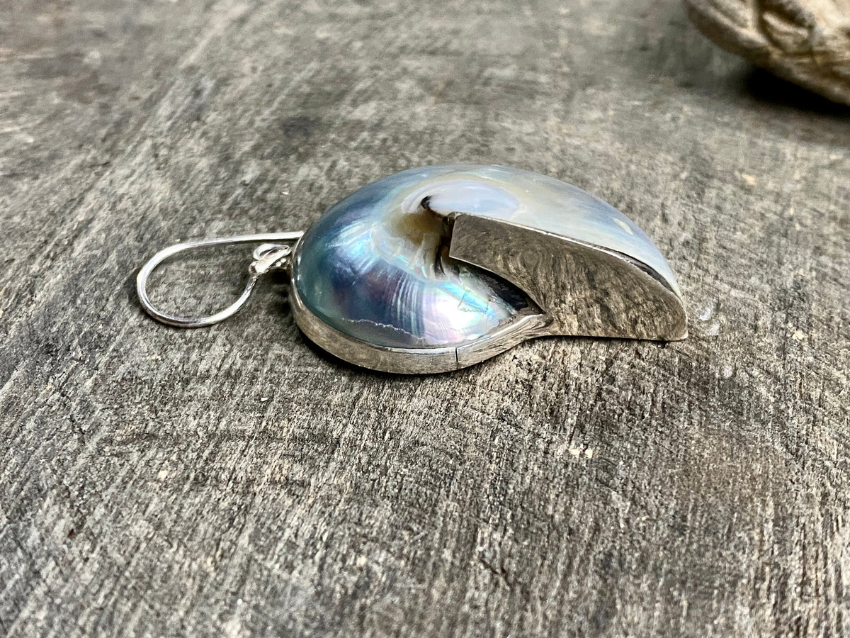 Nautilus Shell with Mother of Pearl 925 Silver Handmade Earrings - Crystal Healing Meditation