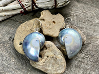 Nautilus Shell with Mother of Pearl 925 Silver Handmade Earrings - Crystal Healing Meditation