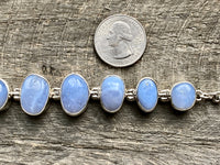 Beautiful Blue Lace Agate Oval Hinged 925 Silver Bracelet - Crystal Healing Meditation