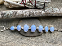 Beautiful Blue Lace Agate Oval Hinged 925 Silver Bracelet - Crystal Healing Meditation