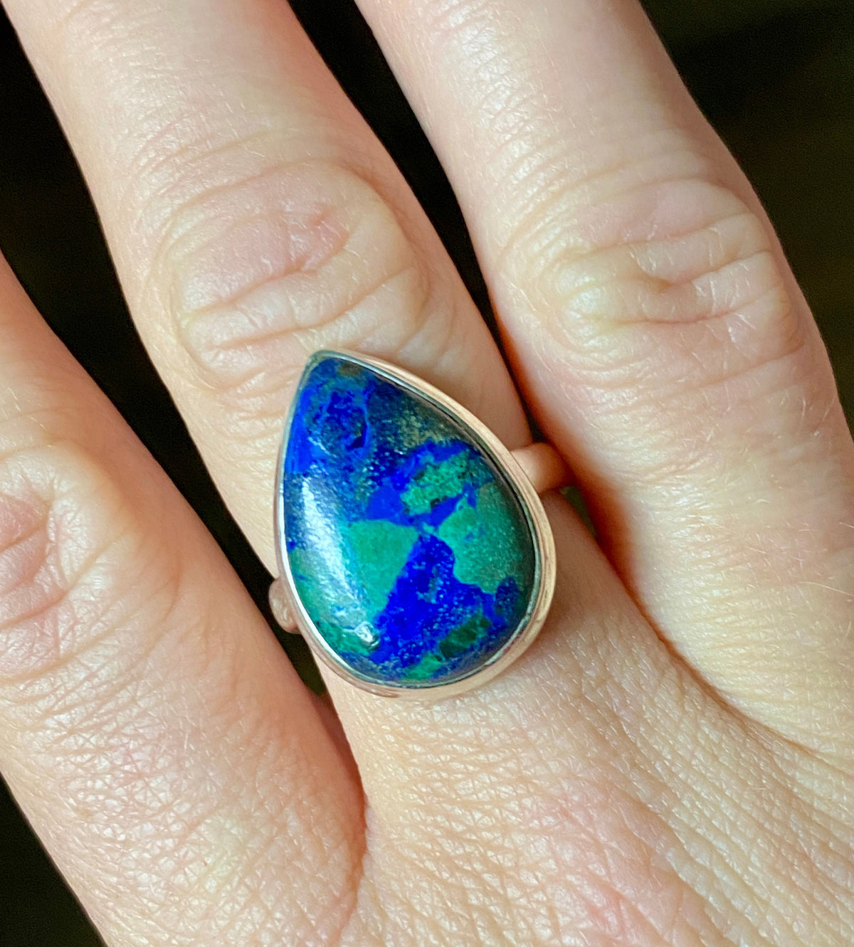 Azurite in Malachite  Ring Size 7-  Handmade Sterling Silver Jewelry - Crystal Healing, Meditation