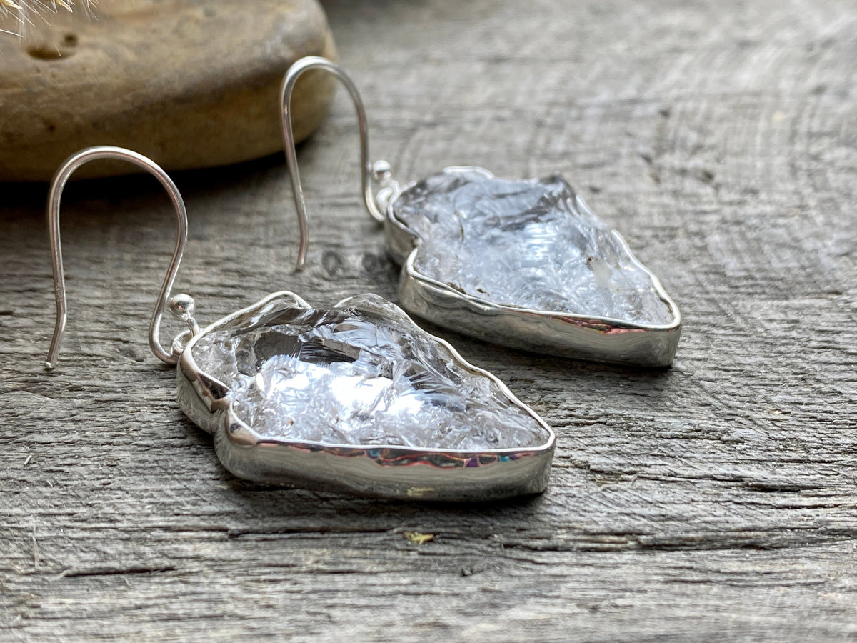 Arrowhead Fire and Ice Quartz 925 Sterling Silver Earrings Handmade Sterling Silver Jewelry - Crystal Healing, Meditation