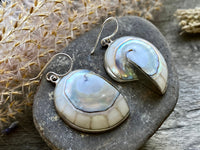Nautilus Shell with Mother of Pearl and White Resin 925 Silver Handmade Earrings - Crystal Healing Meditation