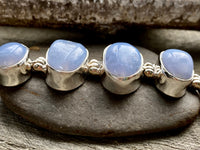 Beautiful Blue Lace Agate Oval Hinged 925 Silver Bracelet - Crystal Healing Meditation
