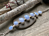 Beautiful Blue Lace Agate Oval Hinged 925 Silver Bracelet - Crystal Healing Meditation