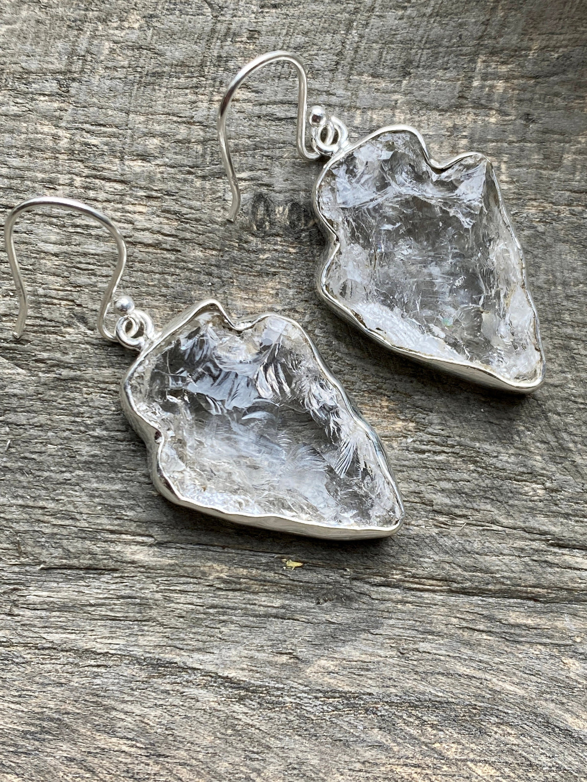 Arrowhead Fire and Ice Quartz 925 Sterling Silver Earrings Handmade Sterling Silver Jewelry - Crystal Healing, Meditation