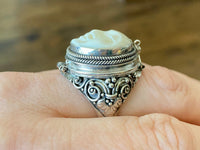 Hand Carved Goddess Moon Face 925 Silver Handmade Locket Poison Ring Large Small or Tiny - Crystal Healing Meditation