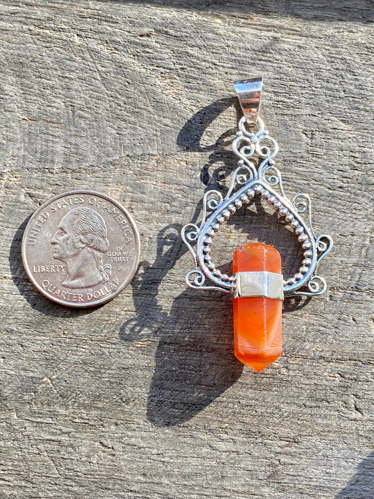 Crystal Amethyst Carnelian Point 925 Silver Handmade Pendant - Crystal Healing Meditation