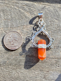 Crystal Amethyst Carnelian Point 925 Silver Handmade Pendant - Crystal Healing Meditation