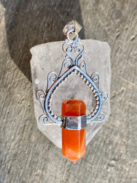 Crystal Amethyst Carnelian Point 925 Silver Handmade Pendant - Crystal Healing Meditation