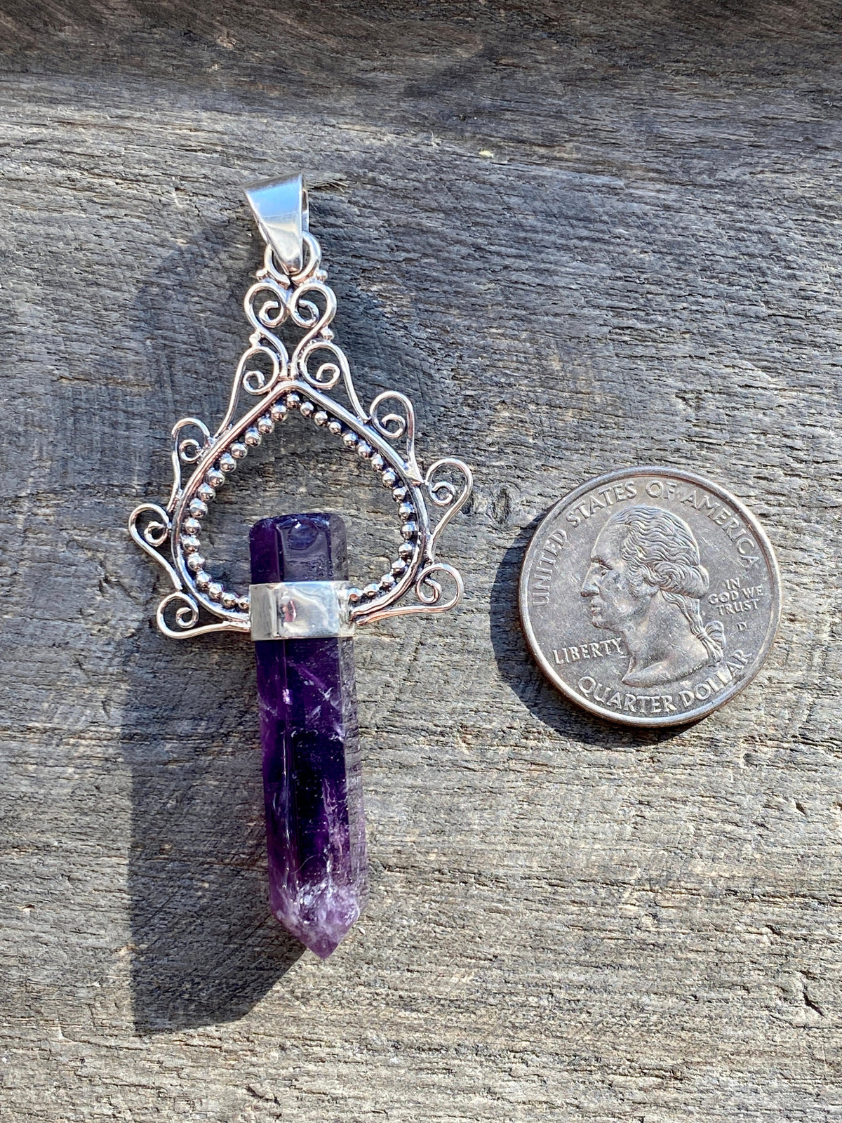 Crystal Amethyst Carnelian Point 925 Silver Handmade Pendant - Crystal Healing Meditation