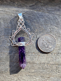 Crystal Amethyst Carnelian Point 925 Silver Handmade Pendant - Crystal Healing Meditation