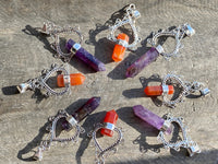 Crystal Amethyst Carnelian Point 925 Silver Handmade Pendant - Crystal Healing Meditation