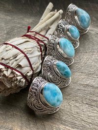 Larimar Bali Design 925 Silver Handmade Rings  - Crystal Healing Meditation