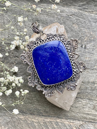 Filigree Lapis Lazuli 925 Silver Handmade Pendant - Crystal Healing Meditation - Crystal Healing Meditation