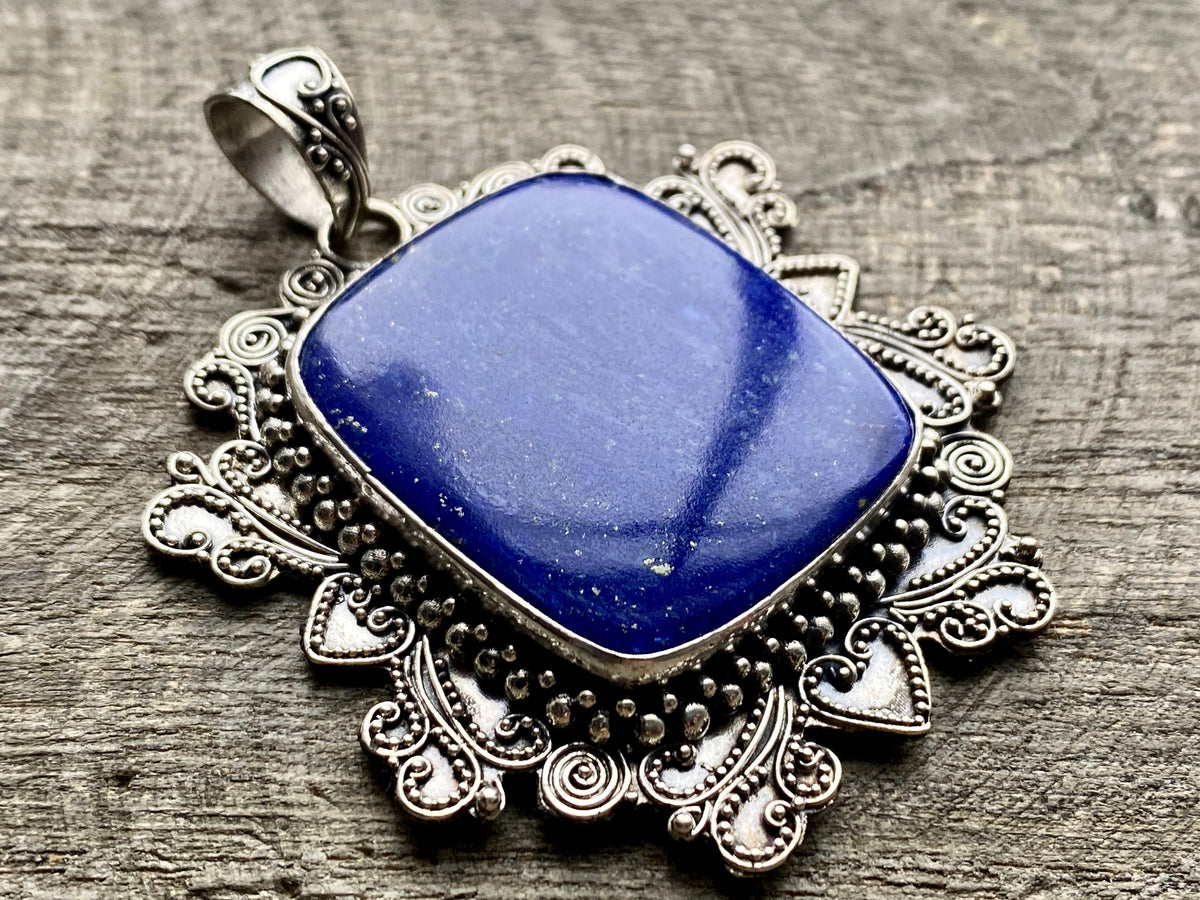 Filigree Lapis Lazuli 925 Silver Handmade Pendant - Crystal Healing Meditation - Crystal Healing Meditation