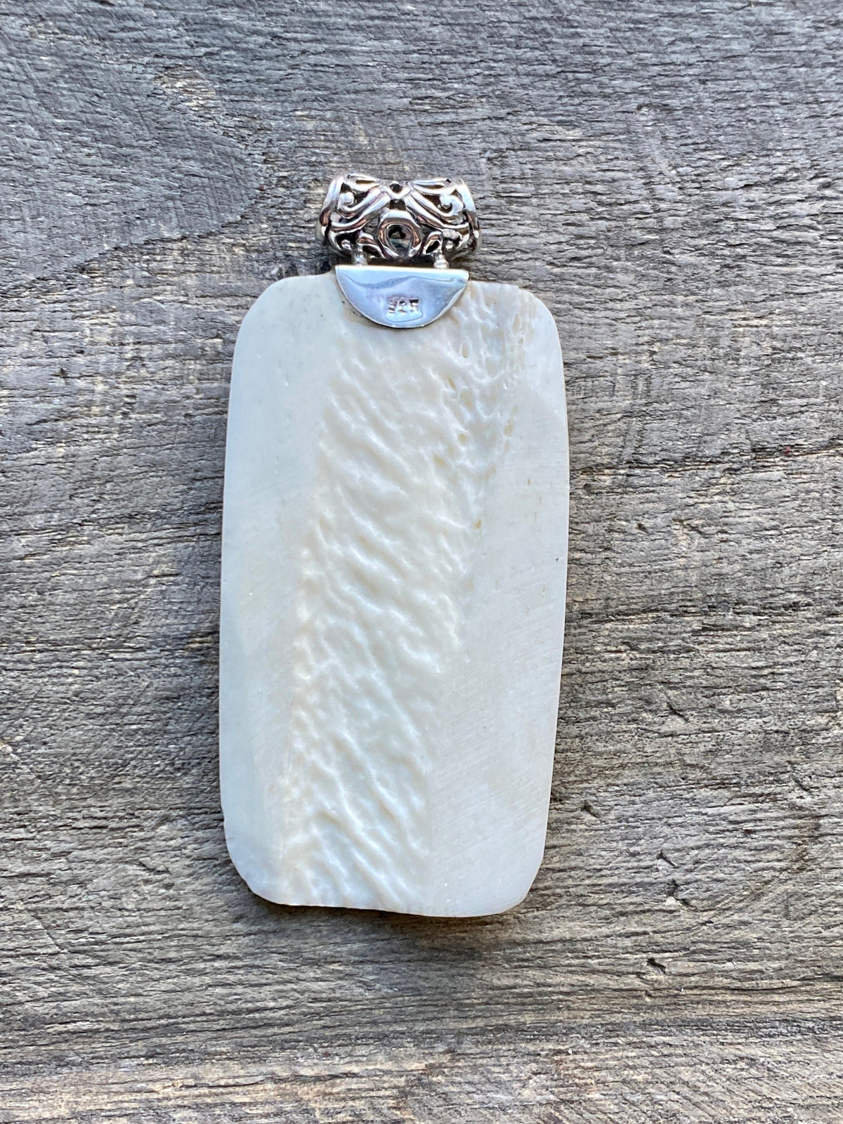 Dragon Hand Carved Bovine Bone 925 Silver Handmade Pendant - Crystal Healing Meditation