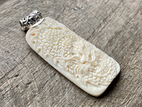 Dragon Hand Carved Bovine Bone 925 Silver Handmade Pendant - Crystal Healing Meditation