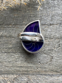 Mother of Pearl Nautilus Shell with Purple Resin 925 Silver Handmade Adjustable Ring - Crystal Healing Meditation